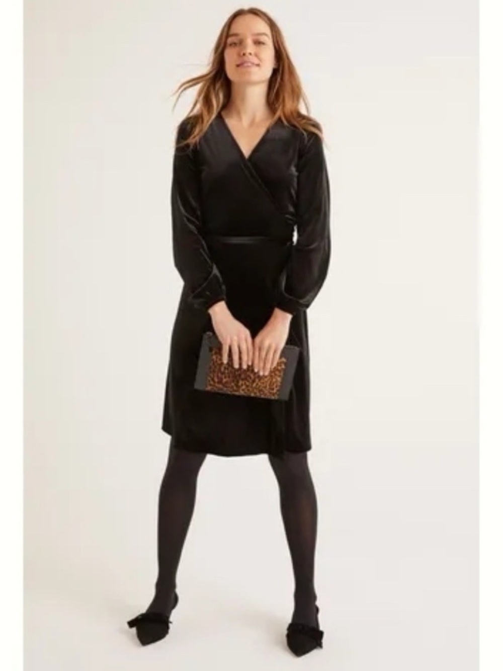 Boden Black Velvet Wrap Dress 14 Long
